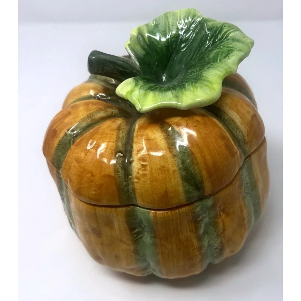 Vintage Ceramic Pumpkin Lidded‎ Serving Bowl Thanksgiving Soup Tureen